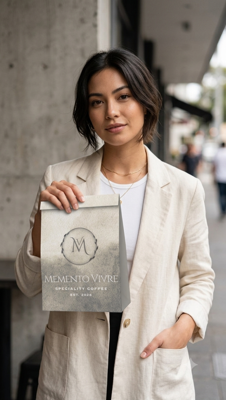 Editorial street portrait with Memento Vivre bag