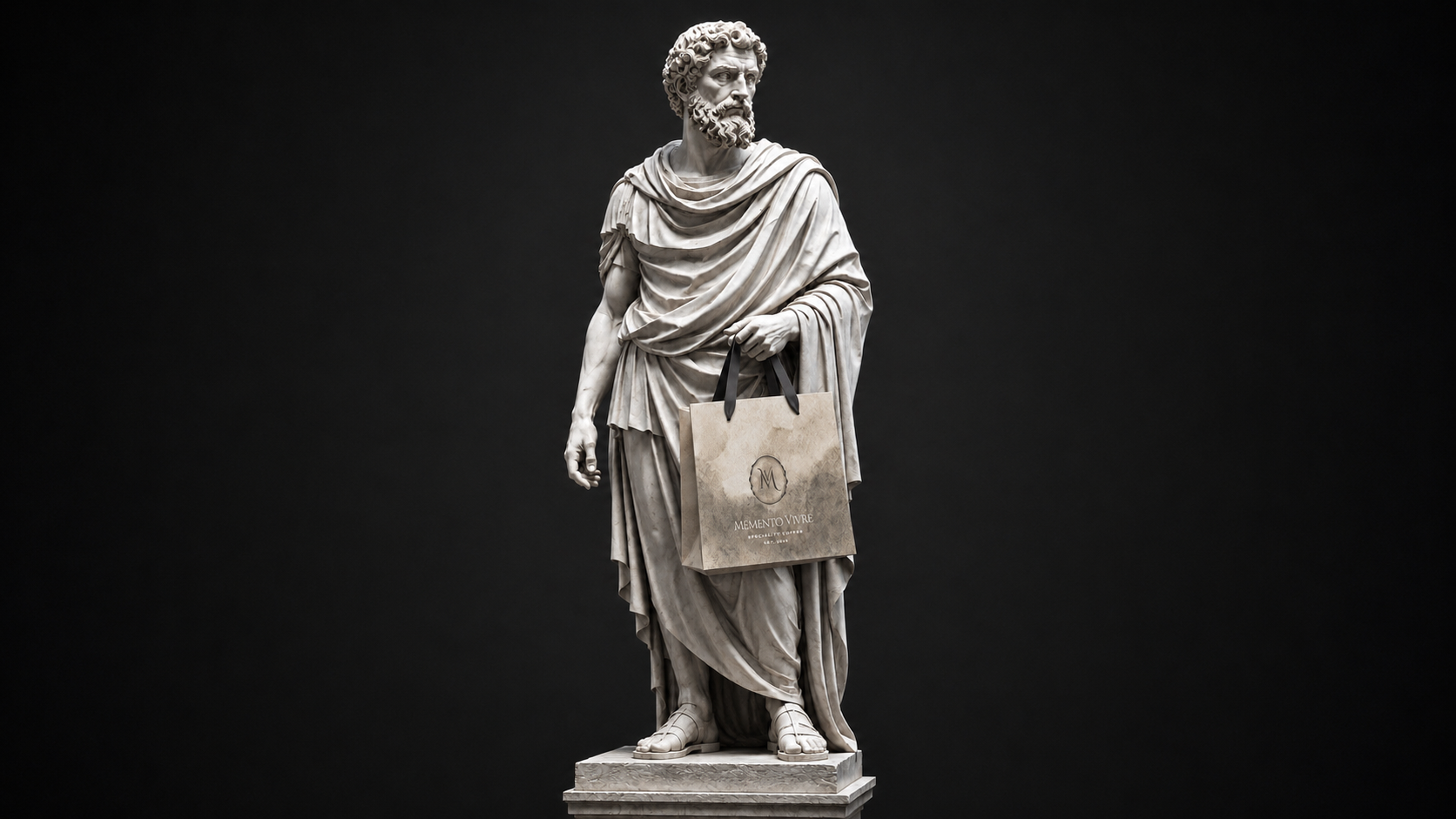 Classical statue with branded carrier
